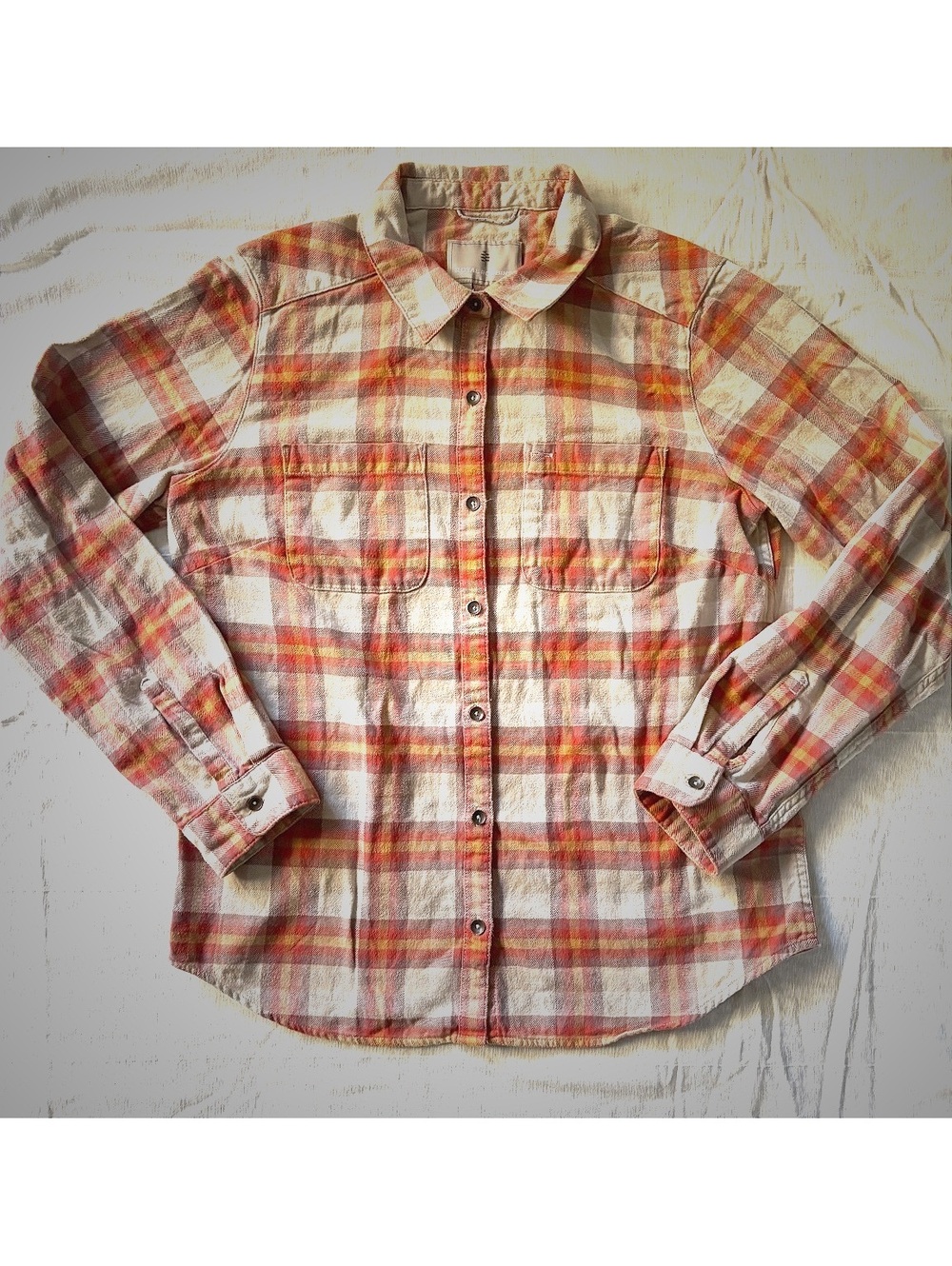 Royal Robbins Medium Red Orange Plaid Cotton Flannel Shirt #gorpcore #cozy